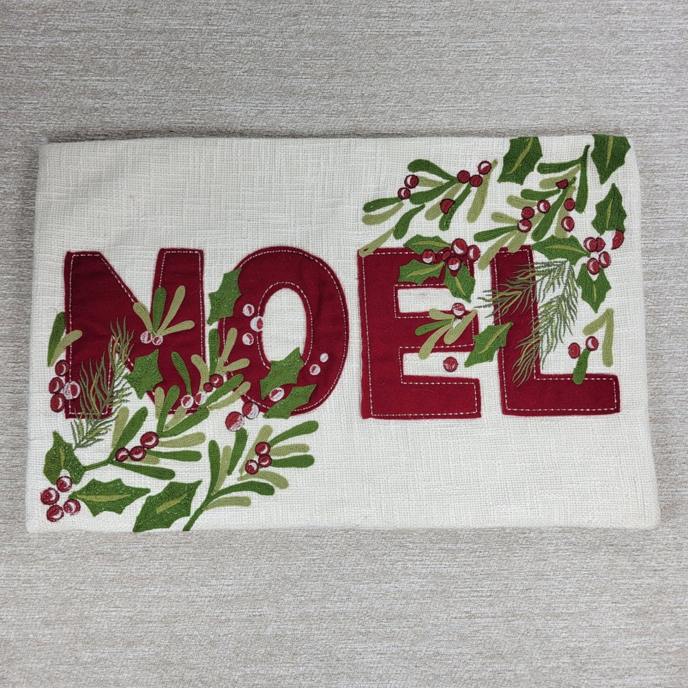 Pottery Barn NOEL Pillow Cover 25x16 Embroidered Lumbar Christmas Holiday Decor